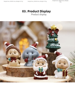 Miniature Christmas resin figurines set with Santa and animals showing size dimensions