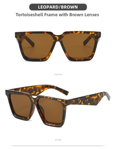 Detailed front and side views of vintage tortoiseshell square sunglasses with brown lenses