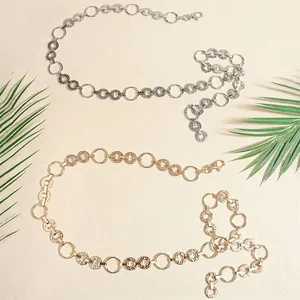 Fashionable gold and silver metal waist chain belt with hammered textured disc charms