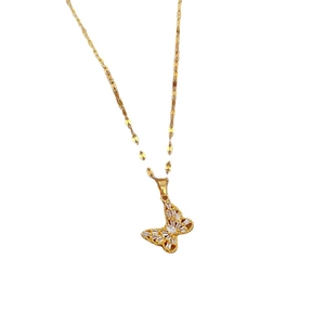 Elegant gold titanium steel butterfly necklace with sparkling cubic zirconia stones