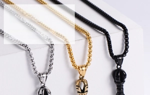 Classic Vajra pillar pendants in silver, gold, and black steel with round box chain