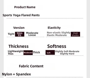 Spécifications du pantalon de yoga évasé soulignant la coupe slim et l'élasticité