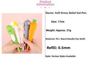 Detail view of 17cm slow rebound foam stress relief pens with 0.5mm black ink tips