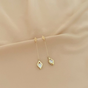 Exquisite gold stainless steel dangling earrings with geometric hollow star and zircon stones