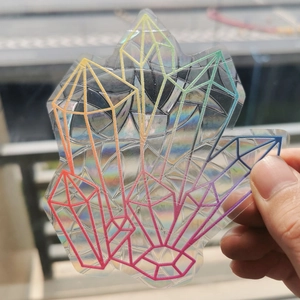 Rainbow prism suncatcher sticker with laser crystal cluster design for glass decoration