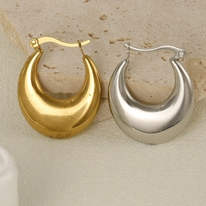 French style 18k gold and silver plated U-shape thick stainless steel hoop earrings