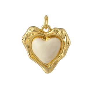 Vintage 18K gold plated heart pendant with white enamel and irregular wavy edges