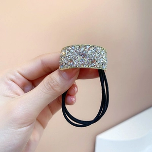 Élastique cheveux élégant avec strass, plaque en alliage doré et bandes noires pour femme