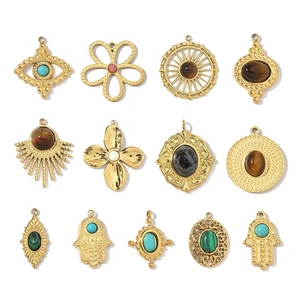 Ciondoli DIY Vintage Acciaio Inossidabile Placcato Oro Pietra Naturale Malocchio Mano Di Hamsa Fiore Per Creazione Gioielli