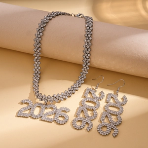 Luxury silver 2025 rhinestone necklace and earrings jewelry set for New Year parties