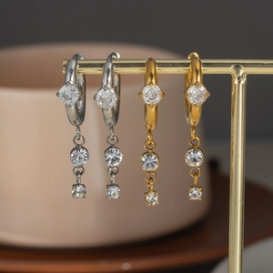 Stainless Steel Hoop Earrings With Cubic Zirconia Dangle Pendants Waterproof Hypoallergenic Fashion Jewelry For Women