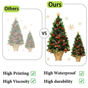 Detail of waterproof Christmas tree stickers showing high printing quality and viscosity
