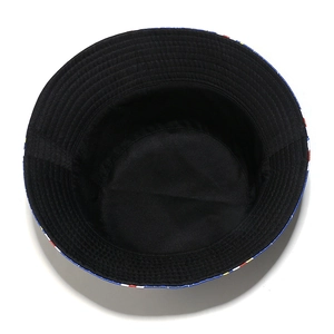 Detail view of fisherman hat interior featuring colorful geometric pattern on the brim edge