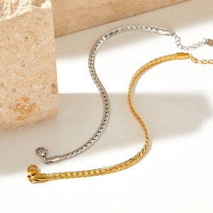 Polished stainless steel Cuban and snake chain bracelets in gold and silver finishes
