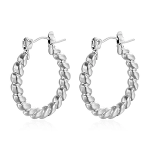 Polished silver twisted rope hoop earrings with minimalist geometric line design