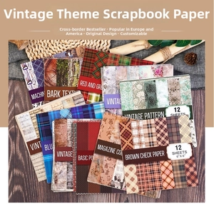 Detailed view of 6x6 inch vintage music scrapbook paper with grid and floral textures