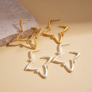 Star-shaped 18K gold and silver plated cutout earrings with zircon stones for women