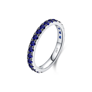 S925 Sterling silver vintage French eternity ring featuring round blue sapphire stones