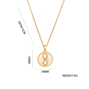 Gold stainless steel necklace with number 8 zircon pendant and size measurements