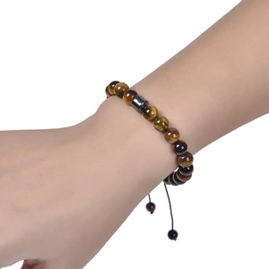8mm natural tiger eye stone adjustable beaded bracelet with magnetic metal cylinder