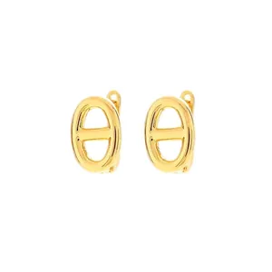 Elegant 925 silver needle hollow anchor chain hoop earrings in bright gold finish