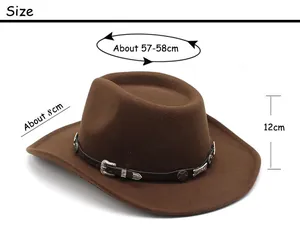 Detailed size chart for the brown wool fedora with crown height and brim width measurements