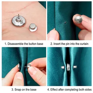 Step-by-step guide for magnetic curtain closures on green fabric for light blocking