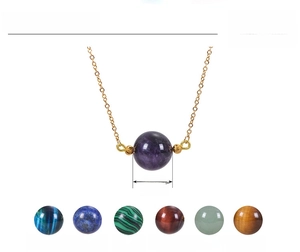 Detail view of 16mm natural amethyst pendant and various stone material options
