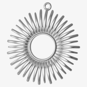Macro shot of silver sun pendant charm in 304 stainless steel for DIY jewelry making