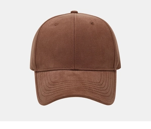 Detail of minimalist dark brown cotton baseball cap showing matte twill texture and stitching