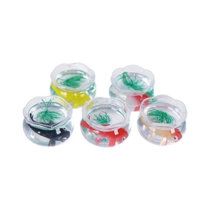 Miniature resin fish tank set with tiny colorful koi fish and green aquatic plants