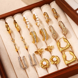 Edelstahl Vergoldete Creolen Ohrstecker Kunstperlen Strasssteine Damen Vintage Elegante Mode Accessoires