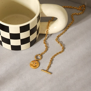 Collier À Bascule En Acier Inoxydable Avec Pendentif Rond Gaufré Étoile Lune Zircon Coloré Bijoux Vintage Pour Femmes
