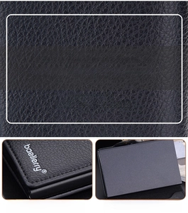 Detail of lychee pattern leather card holder with RFID blocking and manual stitching