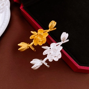 Boucles d'oreilles fleurs en métal mat rétro français en or et argent pour femmes