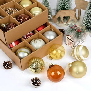 Set of 9 multi-colored hand-painted glass Christmas balls in a kraft gift box