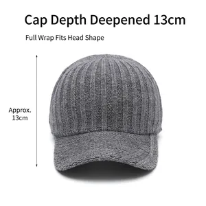 Dark grey ribbed knit baseball cap for winter featuring 13cm depth and minimalist design