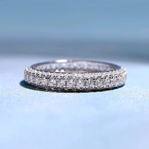 Elegant S925 sterling silver eternity ring with three rows of shimmering cubic zirconia