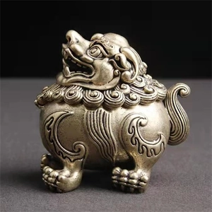 Antique brass Kirin sculpture incense burner with intricate cloud patterns for home decor