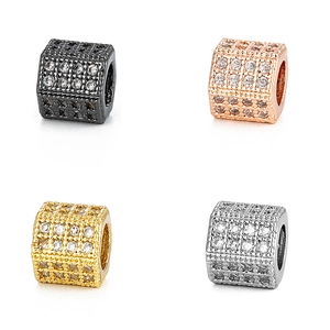Macro shot of micro-paved zircon cubic spacer beads in black, gold, silver, and rose gold