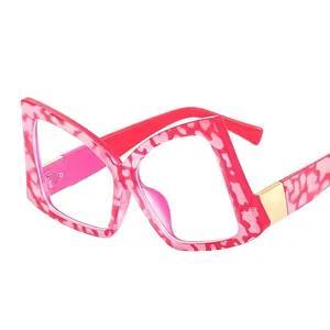 Butterfly Large Frame Eyeglasses Anti Blue Light Blocking Optical Glasses Fashion Leopard Print Frames Women