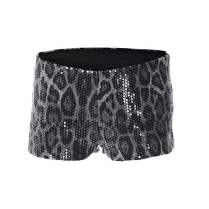 Détails du short à paillettes imprimé léopard noir et gris avec taille élastique
