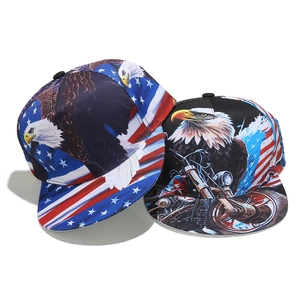Snapback pet met platte rand, adelaar en Amerikaanse vlag voor motorstijl