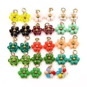 Colorful floral beads pendants in gold stainless steel finish for DIY jewelry crafts