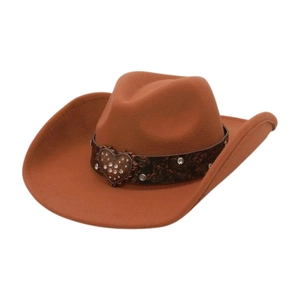 Vintage Western Cowboy Hat Wide Brim Wool Felt Cowgirl Hat With Rhinestone Heart Buckle Ethnic Style Fedora For Women