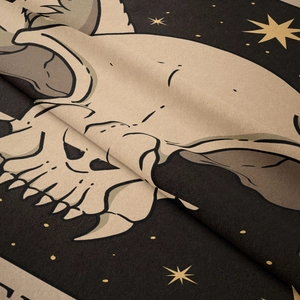 Close-up of soft velvet skull tapestry showing high-quality fabric texture and gothic detail
