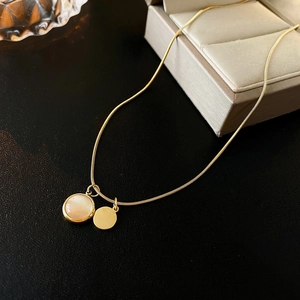 Minimalist Round Cat's Eye Stone Pendant Necklace For Women Gold Titanium Steel Double Disc Snake Chain Luxury Jewelry