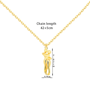 14K gold plated abstract necklace featuring mother and daughter hug pendant with measurements