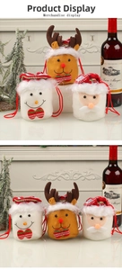 Three-piece Christmas velvet drawstring gift bags with 3D snowman reindeer and Santa designs