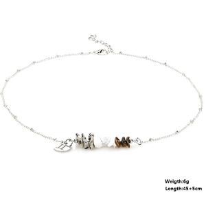 12 Zodiac natural crushed stone necklace with stainless steel Roman numeral II pendant